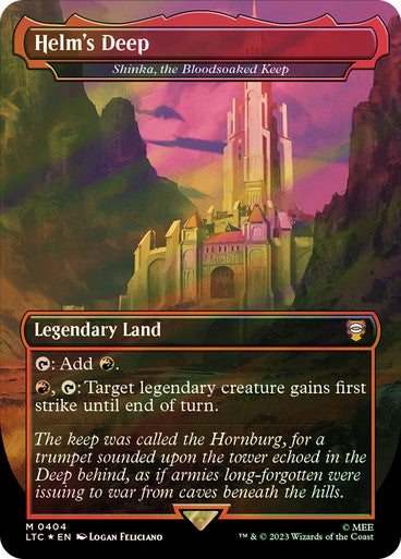 IMPORTABLE DUBAI-Shinka, the Bloodsoaked Keep (Helm's Deep) (Borderless) (Surge Foil) The Lord of the Rings Commander - Alternate Foil Magic: The Gathering English Foil