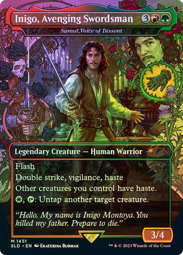 IMPORTABLE DUBAI-Samut, Voice of Dissent (Inigo, Avenging Swordsman) (The Princess Bride) (Secret Lair) (Borderless) Secret Lair Magic: The Gathering English Foil