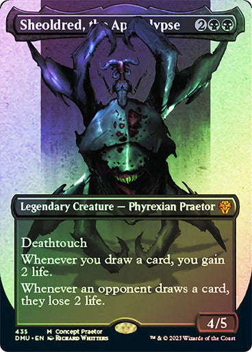 IMPORTABLE DUBAI-Sheoldred, the Apocalypse (#435) (Borderless) Dominaria United - Variants Foil English Magic: The Gathering