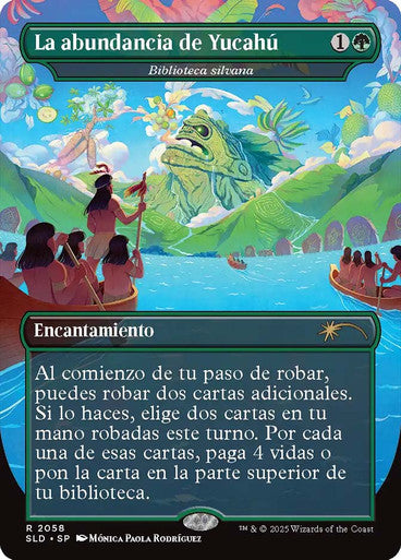 IMPORTABLE DUBAI-Sylvan Library (La abundancia de Yucahu) (#2058) Secret Lair Drop Non-foil Borderless Spanish Magic: The Gathering