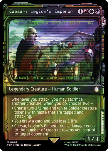 IMPORTABLE DUBAI-Caesar, Legion's Emperor (Showcase) (Surge Foil) Fallout Commander - Alternate Foil Variants Magic: The Gathering English Foil