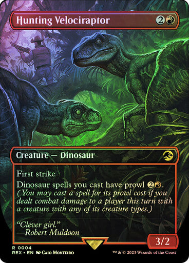 IMPORTABLE DUBAI-Hunting Velociraptor (Borderless) Jurassic World Collection Magic: The Gathering English Foil