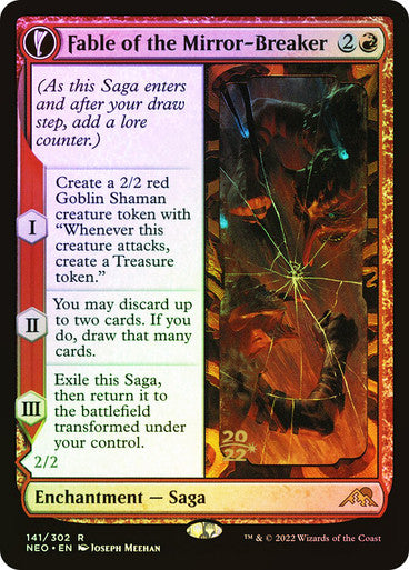 IMPORTABLE DUBAI-Fable of the Mirror-Breaker // Reflection of Kiki-Jiki (Prerelease) (Kamigawa: Neon Dynasty) Promo: Date Stamped Magic: The Gathering English Foil