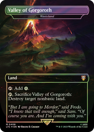 IMPORTABLE DUBAI-Wasteland (Valley of Gorgoroth) (Borderless) (Surge Foil) The Lord of the Rings Commander - Alternate Foil Magic: The Gathering English Foil