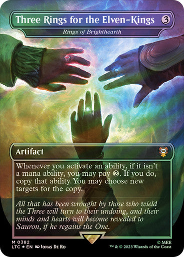 IMPORTABLE DUBAI-Rings of Brighthearth (Three Rings for the Elven-Kings) (Borderless) (Surge Foil) The Lord of the Rings Commander - Alternate Foil Magic: The Gathering English Foil