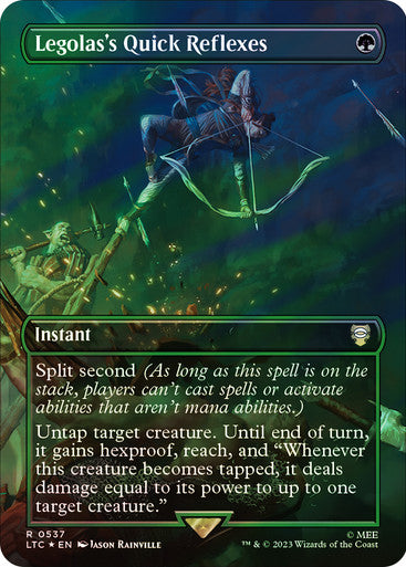 IMPORTABLE DUBAI-Legolas's Quick Reflexes (Borderless) (Surge Foil) The Lord of the Rings Commander - Alternate Foil Magic: The Gathering English Foil