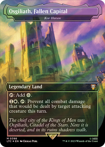 IMPORTABLE DUBAI-Kor Haven (Osgiliath, Fallen Capital) (Borderless) (Surge Foil) The Lord of the Rings Commander - Alternate Foil Magic: The Gathering English Foil