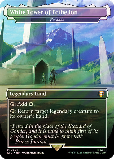 IMPORTABLE DUBAI-Karakas (White Tower of Ecthelion) (Borderless) (Surge Foil) The Lord of the Rings Commander - Alternate Foil Magic: The Gathering English Foil