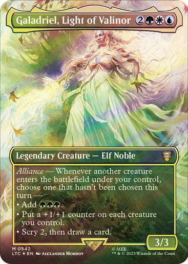 IMPORTABLE DUBAI-Galadriel, Light of Valinor (Borderless) (Surge Foil) The Lord of the Rings Commander - Alternate Foil Magic: The Gathering English Foil