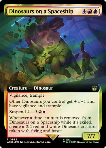 IMPORTABLE DUBAI-Dinosaurs on a Spaceship (Extended Art) (Surge Foil) Doctor Who Commander - Alternate Foil Variants Magic: The Gathering English Foil