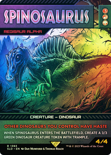 IMPORTABLE DUBAI-Regisaur Alpha (Spinosaurus) (Jurassic World) (Secret Lair) (Borderless) Secret Lair Magic: The Gathering English Foil