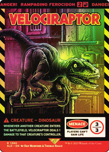 IMPORTABLE DUBAI-Rampaging Ferocidon (Velociraptor) (Jurassic World) (Secret Lair) (Borderless) Secret Lair Magic: The Gathering English Foil