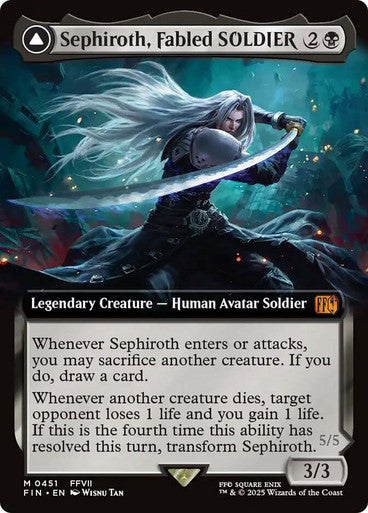 IMPORTABLE DUBAI-Sephiroth, Fabled SOLDIER // Sephiroth, One-Winged Angel (#451) FINAL FANTASY Non-foil Extended Art English Magic: The Gathering