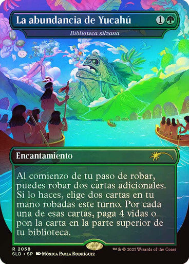 IMPORTABLE DUBAI-Sylvan Library (La abundancia de Yucahu) (Secret Lair) (#2058) (Borderless) Secret Lair Magic: The Gathering Spanish Foil