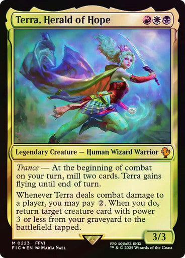 IMPORTABLE DUBAI-Terra, Herald of Hope (Surge Foil) FINAL FANTASY Commander - Alternate Foil Magic: The Gathering English Foil