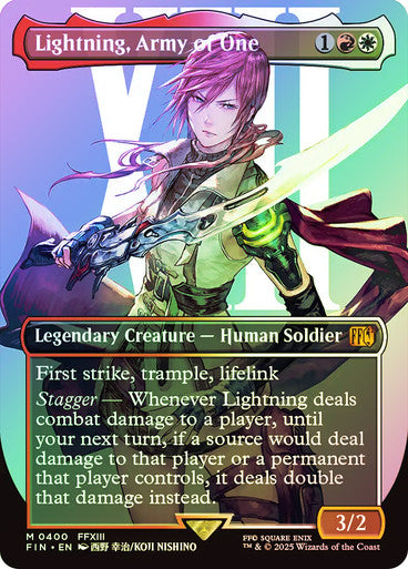 IMPORTABLE DUBAI-Lightning, Army of One (#400) (Borderless) FINAL FANTASY - Variants Magic: The Gathering English Foil