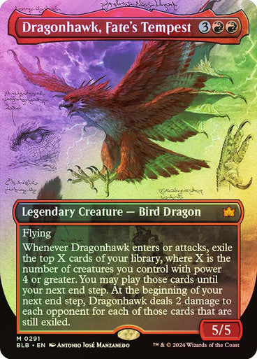 IMPORTABLE DUBAI-Dragonhawk, Fate's Tempest (Borderless) Bloomburrow - Variants Magic: The Gathering English Foil