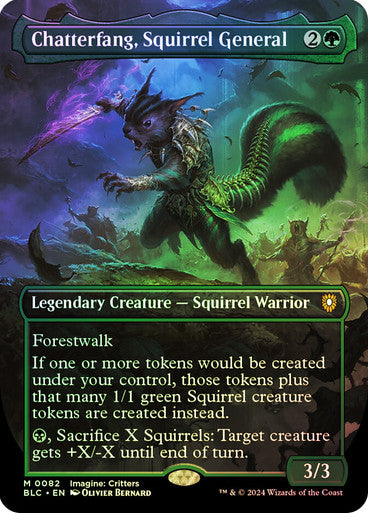 IMPORTABLE DUBAI-Chatterfang, Squirrel General (Borderless) Bloomburrow Commander - Variants Magic: The Gathering English Foil